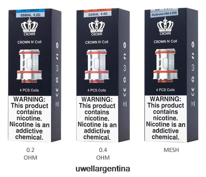 UWELL CROWN 4 bobinas de repuesto (paquete de 4) doble bobina 0.4ohm - UWELL Vape Disposable PDH2VP183