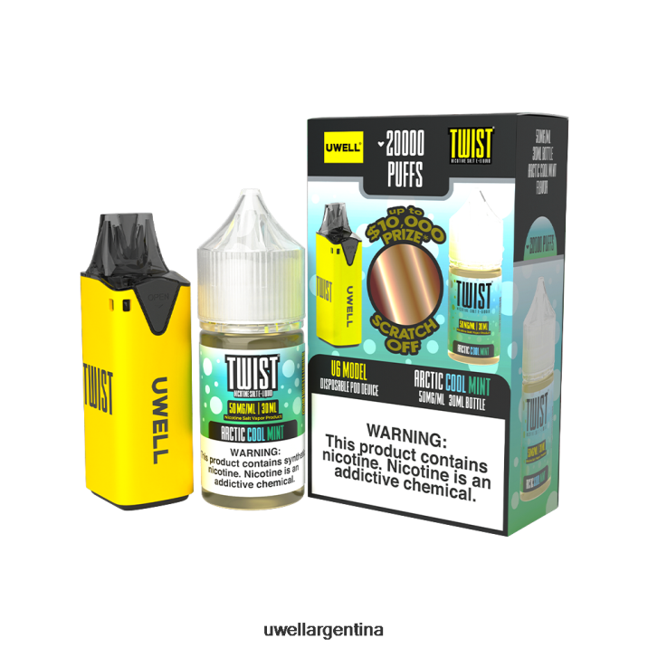 UWELL V6 dispositivo desechable + jugo daddy's vapor 30ml - paquete de colaboración clr: amarillo/flv: menta fría ártica 50 mg - Vaper UWELL Precio PDH2VP215