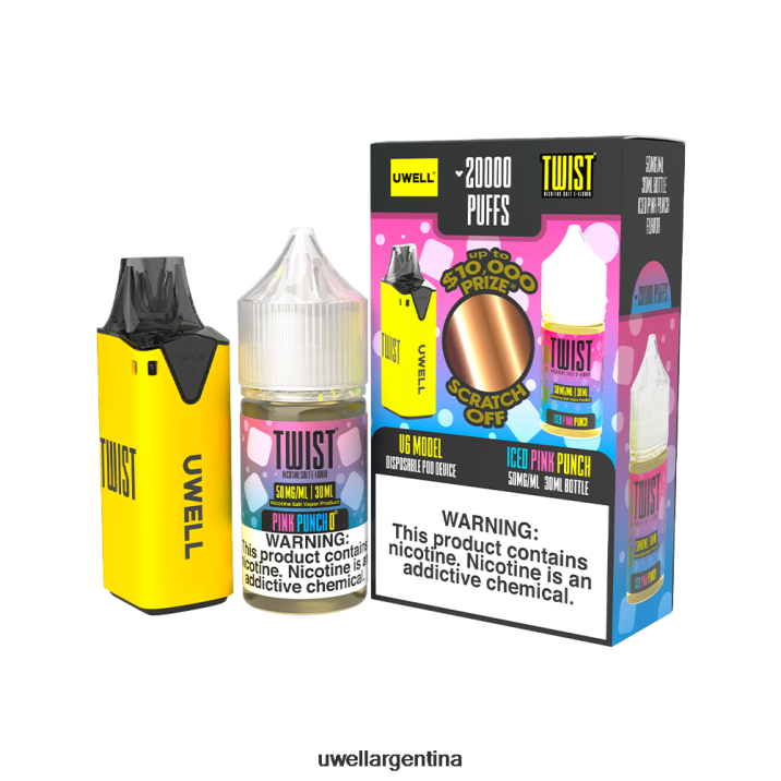 UWELL V6 dispositivo desechable + jugo daddy's vapor 30ml - paquete de colaboración clr: amarillo/flv: ponche rosa helado 50 mg - UWELL Buenos Aires PDH2VP218
