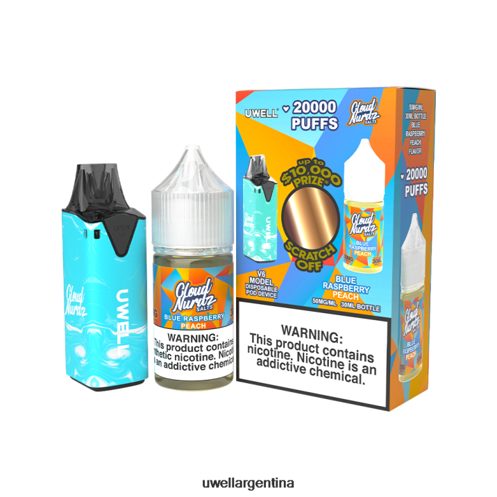UWELL V6 dispositivo desechable + jugo daddy's vapor 30ml - paquete de colaboración clr: azul/flv: melocotón frambuesa azul 50 mg - UWELL Vape Disposable PDH2VP203