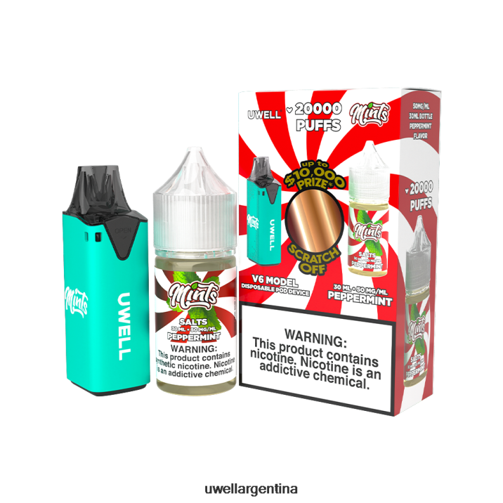 UWELL V6 dispositivo desechable + jugo daddy's vapor 30ml - paquete de colaboración clr: cian/flv: menta 50 mg - UWELL Sabor PDH2VP211