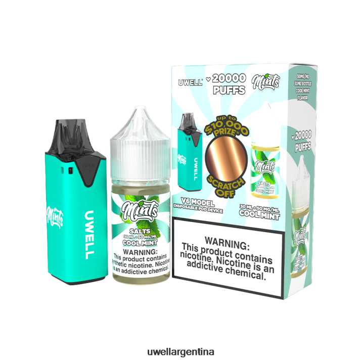 UWELL V6 dispositivo desechable + jugo daddy's vapor 30ml - paquete de colaboración clr: cian/flv: menta fresca 50 mg - UWELL Online Shop PDH2VP210